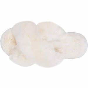 Cream Cross Band Open-Toed Fluffy Slippers