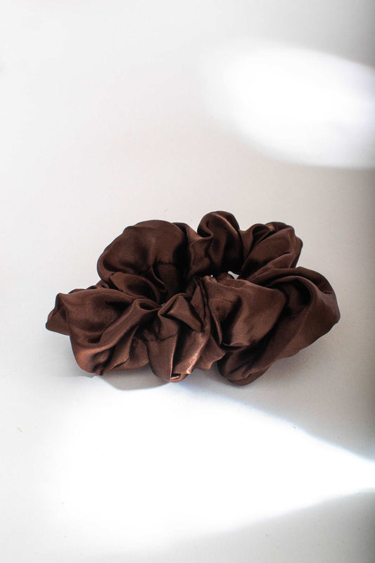 Brown Satin Hair Scrunchie