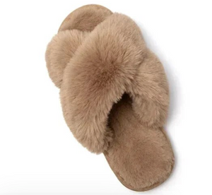 Coffee Brown Furry Crossover Slippers